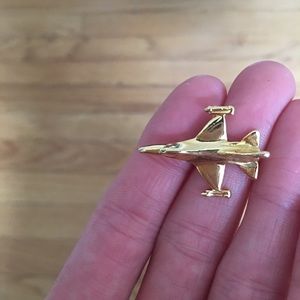 VINTAGE airplane jet pin gold metallic